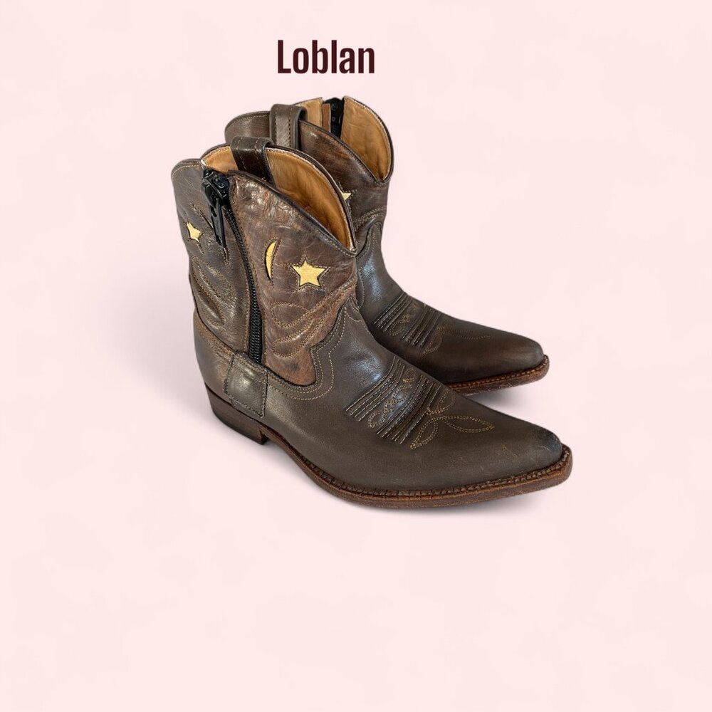 Loblan Brown Leather Western Chelsea Boots – woman Size 8, Handmade